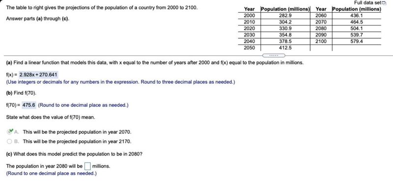 The table to right gives the projections of the population of a country from 2000 to-example-1