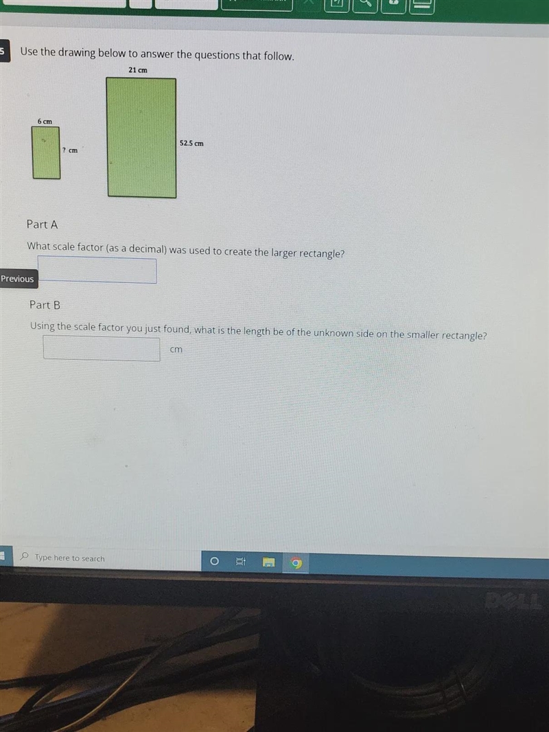 Part A.. What is the scale factor (as a decimal) was used to create the larger rectangle-example-1