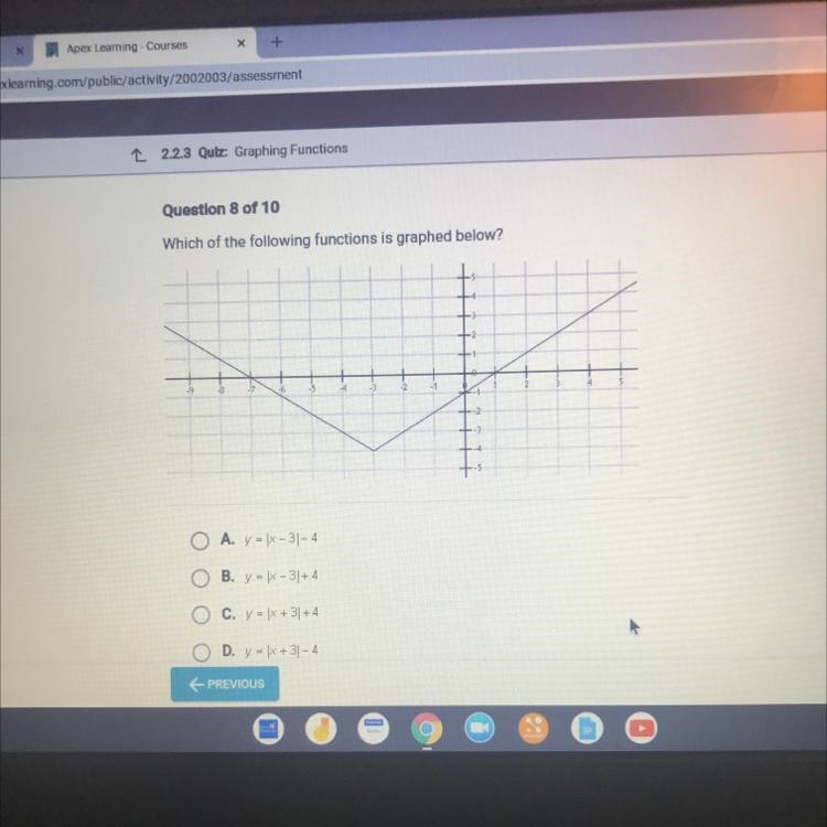 What of the following functions is graphed below?-example-1