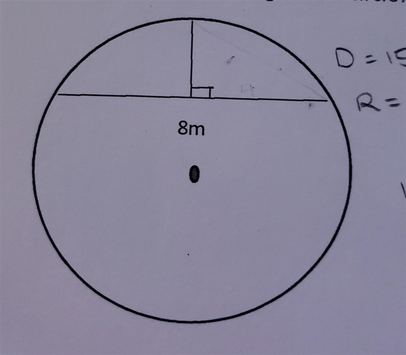 8. In the following diagram, the diameter of the circle is 15m. What is the distance-example-1