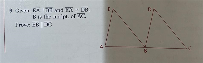 Geometry Question: Given segment EA is parallel segment DB, segment EA is congruent-example-1