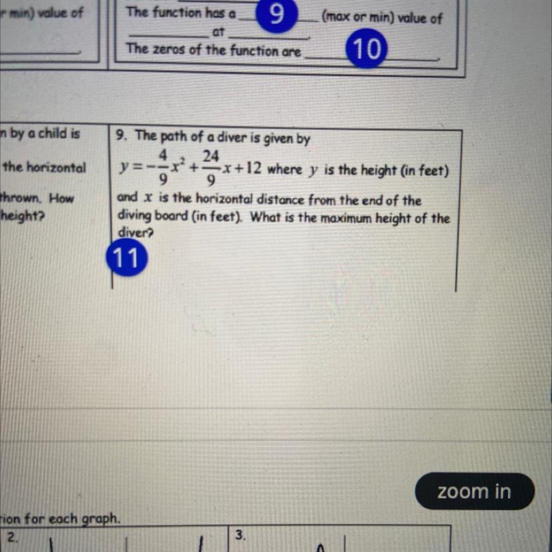 Question 11:What is the maximum height of the driver off the diving board-example-1