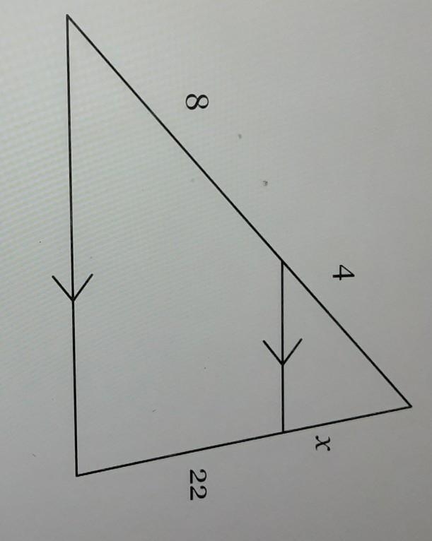 Use the side-splitter theorem to solve for x in the triangle below. 4 х 8. 22-example-1