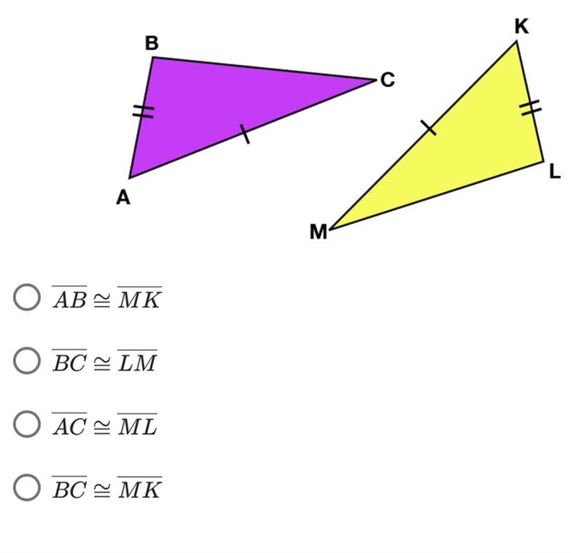 What is the missing statement that will show that the following two triangles are-example-1