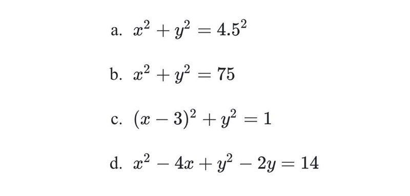 On graph paper, graph the equations below. For each one, name the center and radius-example-1