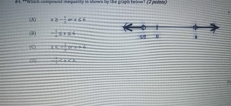 #4. **Which compound inequality is shown by the graph below? (2 points) (A) + (B) 0 x-example-1