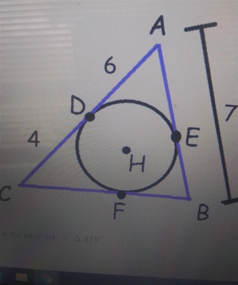 angle ABC is a circumscribed about point H with points of tangency D,E, F what is-example-1