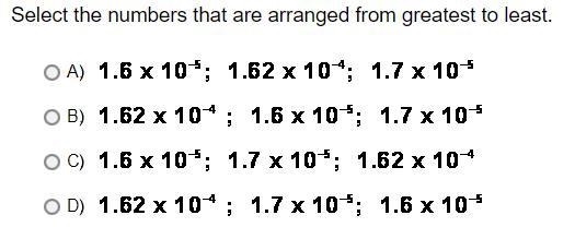 Select the numbers that are arranged from greatest to least.-example-1