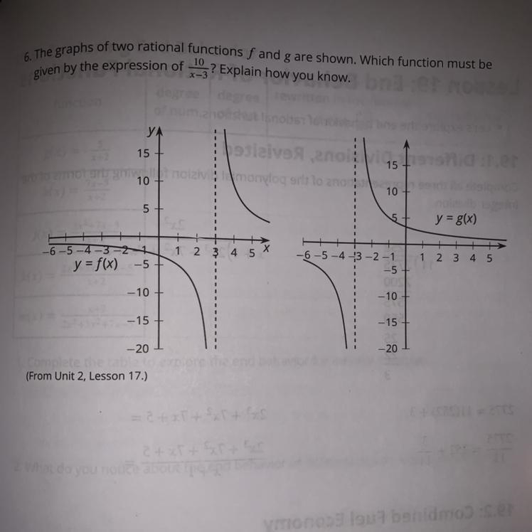 The graphs of two rational functions f and g are shown. Which function must be given-example-1