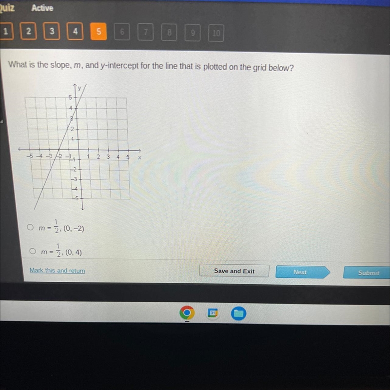 What is the slope, m, and y-intercept for the line that is plotted on the grid below-example-1