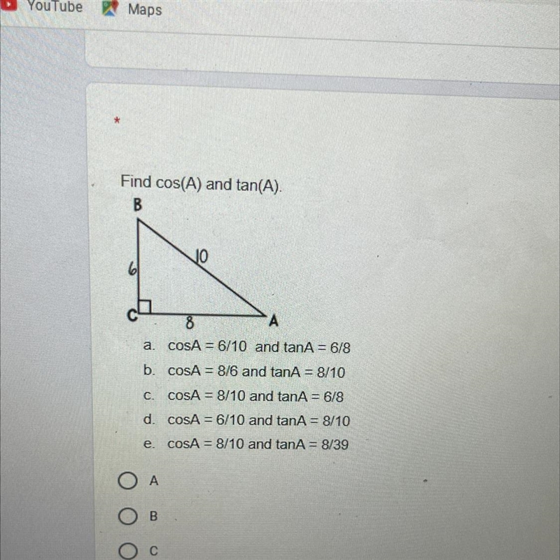 Find cos(A) and tan(A)-example-1