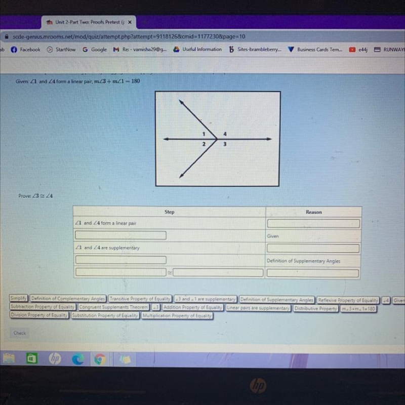 Given: Z1 and 24 form a linear pair, m 23+ mZ1 = 1801423-Prove: 23 24StepReason21 and-example-1