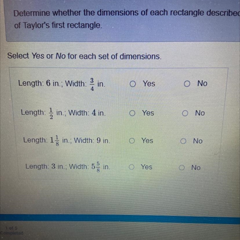 Determine whether the dimensions of each rectangle described of Taylor's first rectangle-example-1