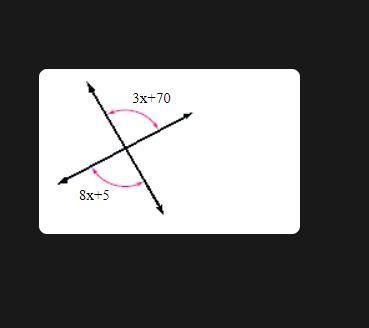 When two lines intersect, the opposite angles are called vertical angles. Vertical-example-1