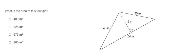 What is the area of this triangle? 480 m² 525 m² 675 m² 960 m²-example-1