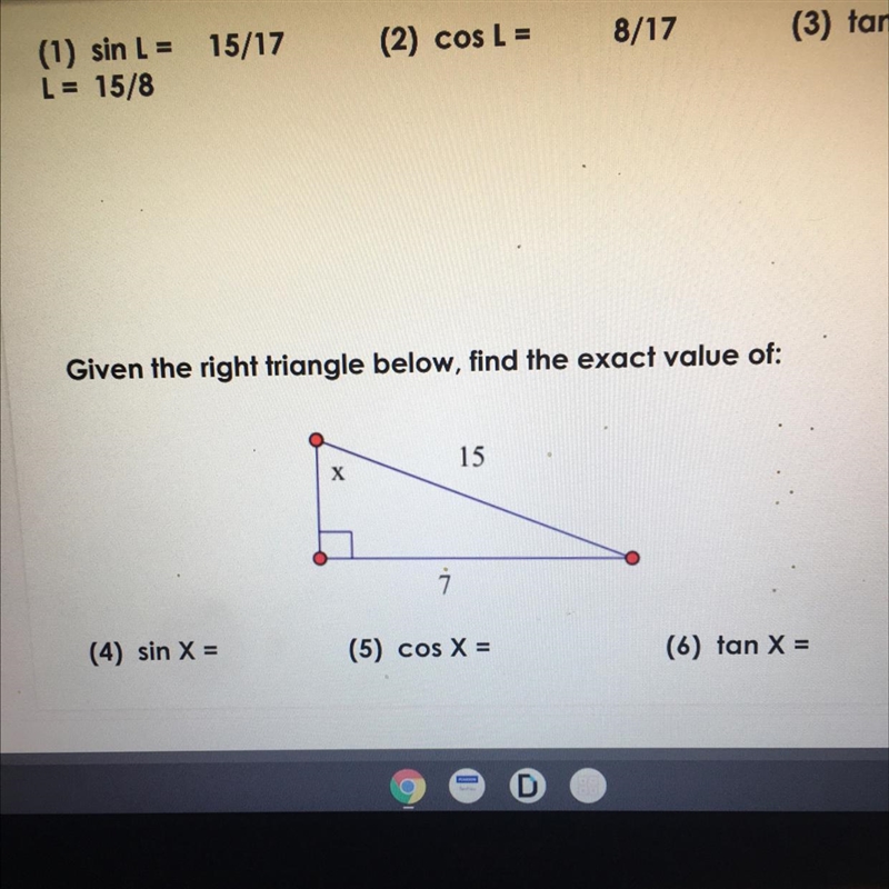 Find the exact value of sin X, cos X, and tan X-example-1