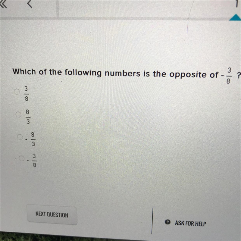 Which of the following numbers is the opposite of - m 100 ? m 100 8 3 | დ |ო ო | 3 8-example-1