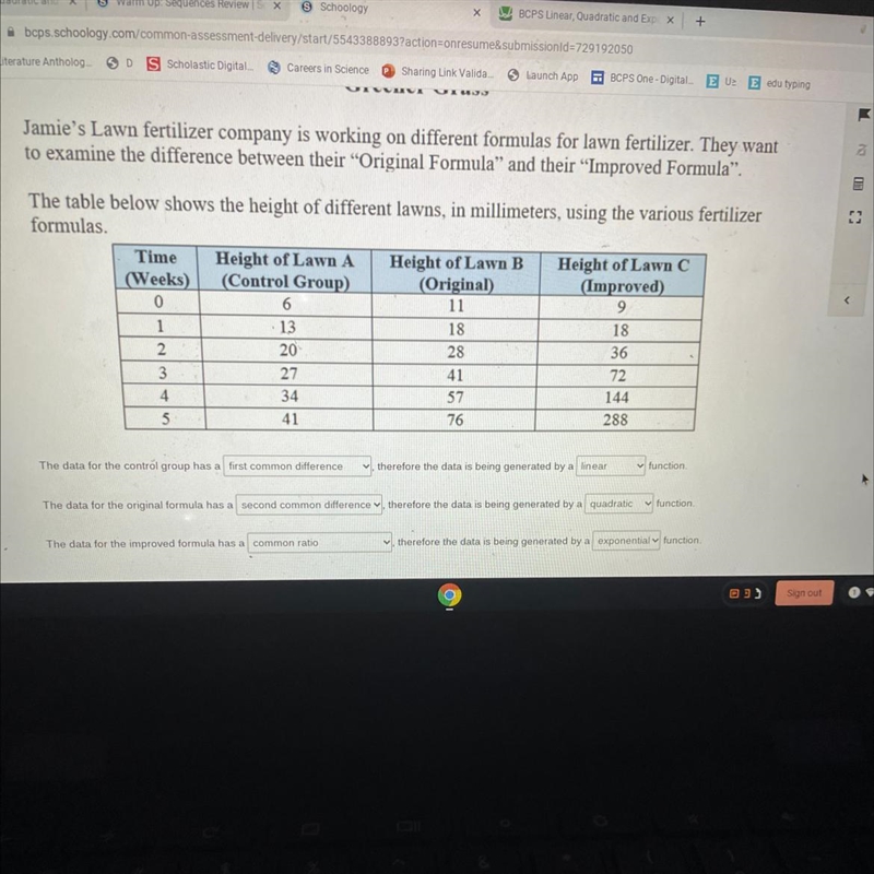 The data for the control group has a a. first common differenceb. second common difference-example-1