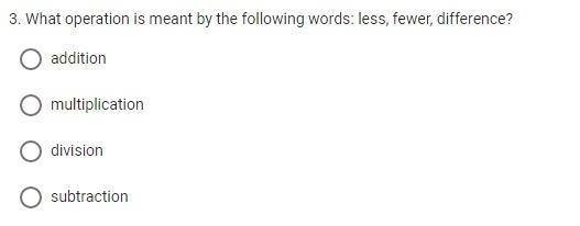 Easy math for points : What operation is meant by the following words: less, fewer-example-1