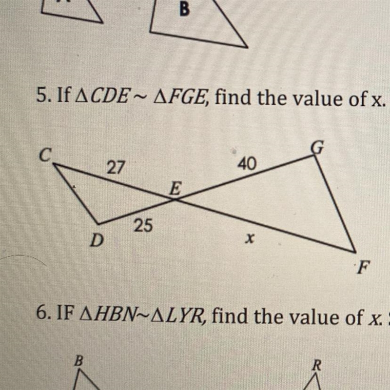 5. If ACDE~ AFGE, find the value of x. Show your work.2740E25DF-example-1