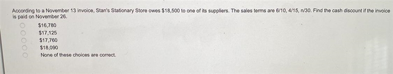 According to a November 13 invoice, Stan's Stationary Store owes $18,500 to one of-example-1