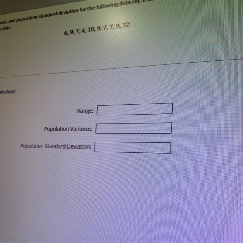 Calculate the range, population variance, and population standard deviation for the-example-1