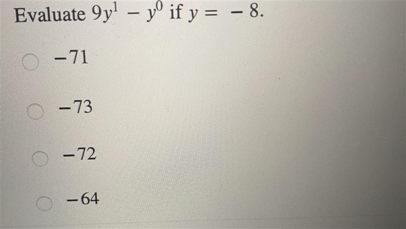 Evaluate 9yl – yº if y = – 8.-71-73- 2- 64-example-1