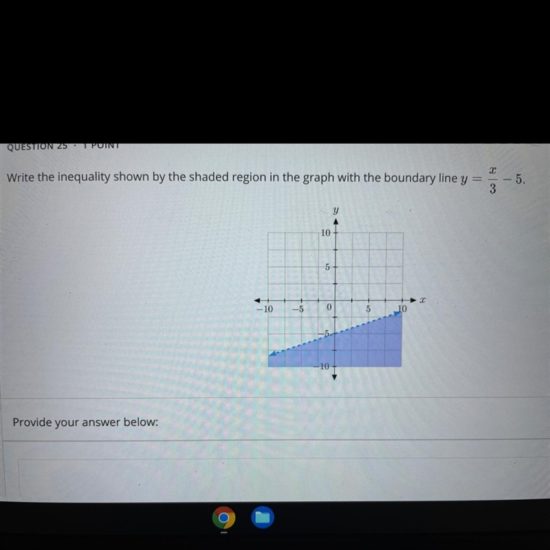 White the inequality shows by the shaded region in the graph with the boundary line-example-1