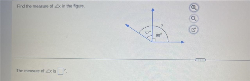 Find the measure of Zx in the figure. The measure of Zx isº. 57° X 90° ... Please-example-1