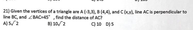 Given the vertices of a triangle are A (-3,3), B (4,4), and C (x,y), line AC is perpendicular-example-1