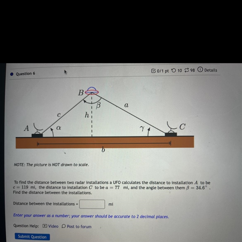 To find the distance between two radar installations a UFO calculates the distance-example-1