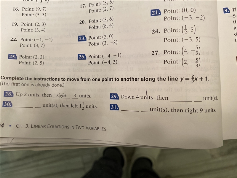 Completely the instructions to move from one point to another along the line y = 2/3x-example-1