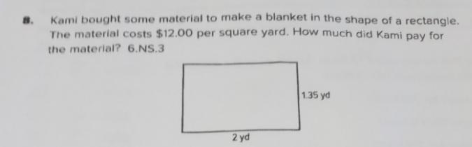 1 Kami bought some material to make a blanket in the shape of a rectangle. The material-example-1