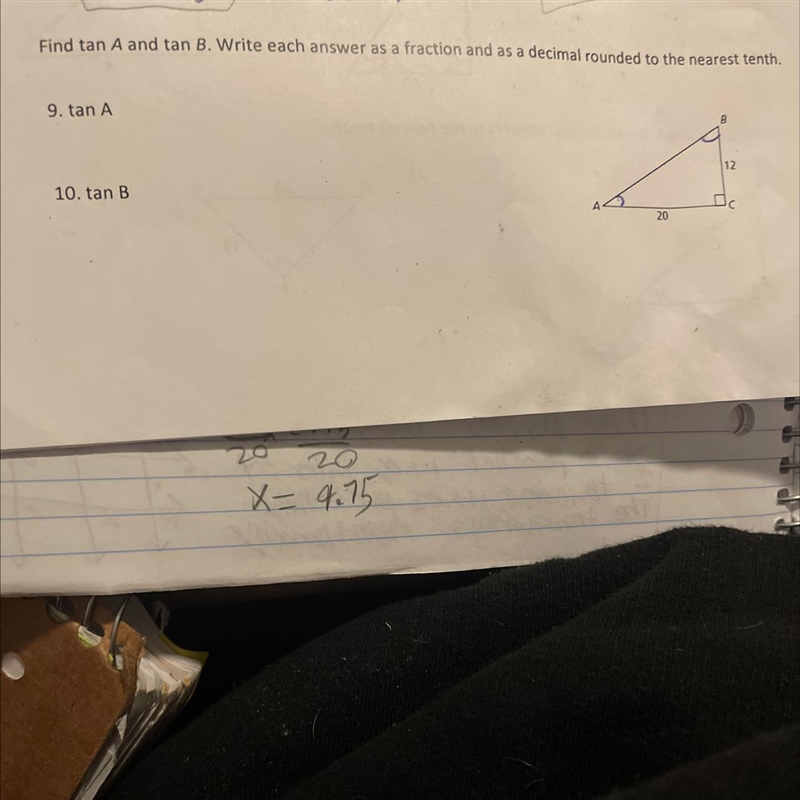 Find Tan a and 10 B. Right each answer as a fraction and as I get decimal rounded-example-1