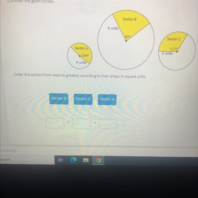 What are the sectors from least to greatest according to the area in square units-example-1