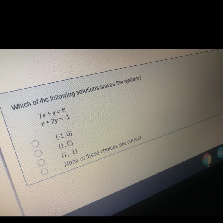 Which of the following solutions solves the system?-example-1