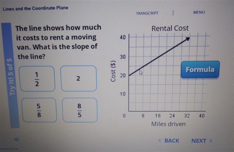 The line shows how much it costs to rent a moving van. What is the slope of the line-example-1