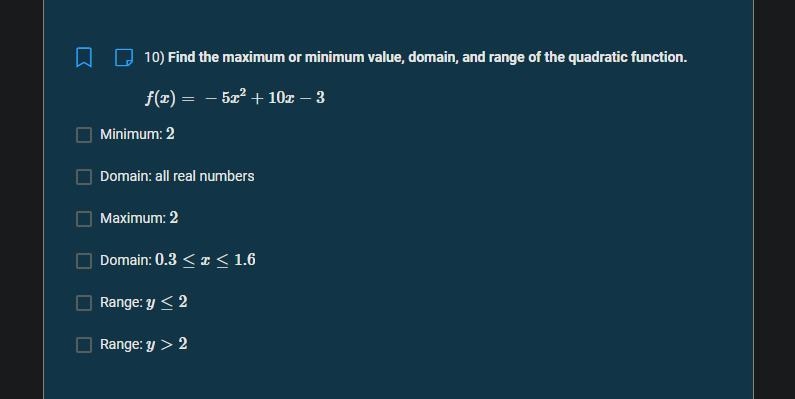 Find the vertex, axis of symmetry, and y-intercept of the quadratic function.-example-1