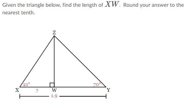 Given the triangle below, find the length of XW . Round your answer to the nearest-example-1