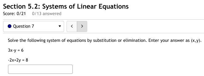 Section 5.2-7. Solve the following system of equations by substitution or elimination-example-1