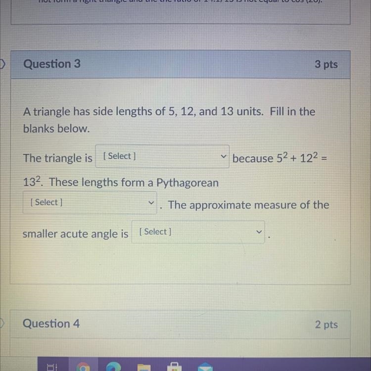 A triangle has side lengths of 5, 12, and 13 units. Fill in theblanks below.-example-1