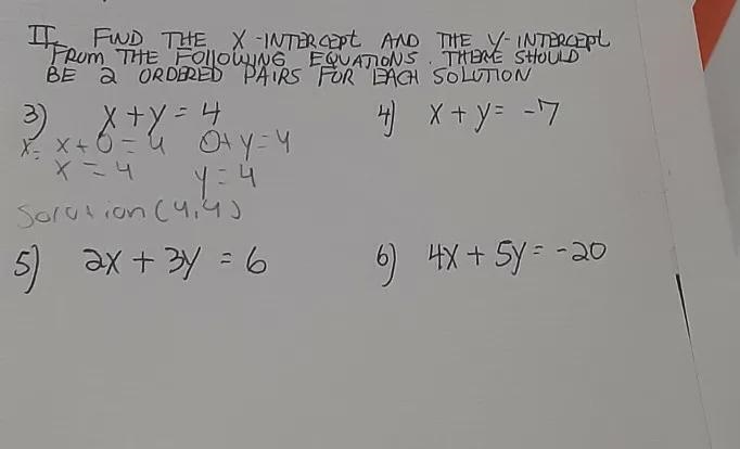 find the x intercept and the y intercept from the following equations there should-example-1