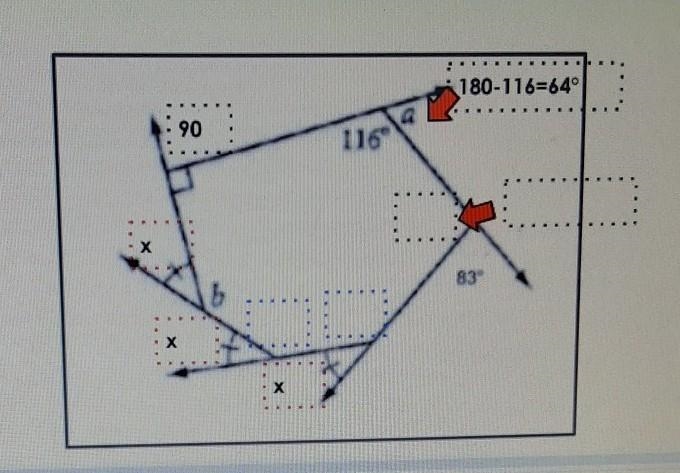 Interior and Exterior Angle Sum of Polygon: Find a and b-example-1