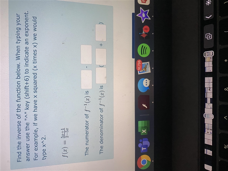 Find the inverse of the function below. When typing your answer use the "^&quot-example-1