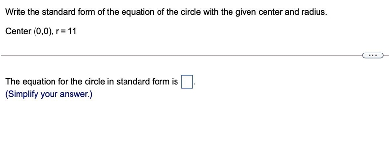 Write the standard form of the equation of the circle with the given center and radius-example-1