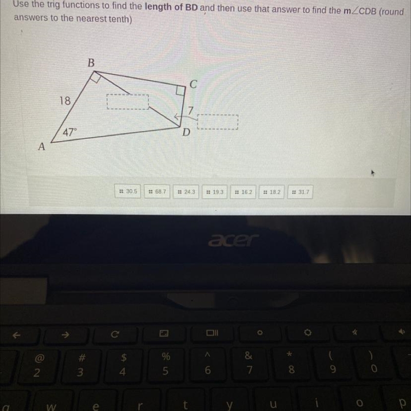 Find length of BD and then use that answer to find m angle CDB (round to the nearest-example-1