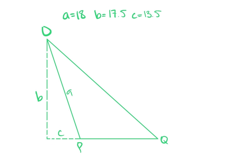 What is the area of ΔOPQ if a=18 b=17.5 and c=13.5-example-1