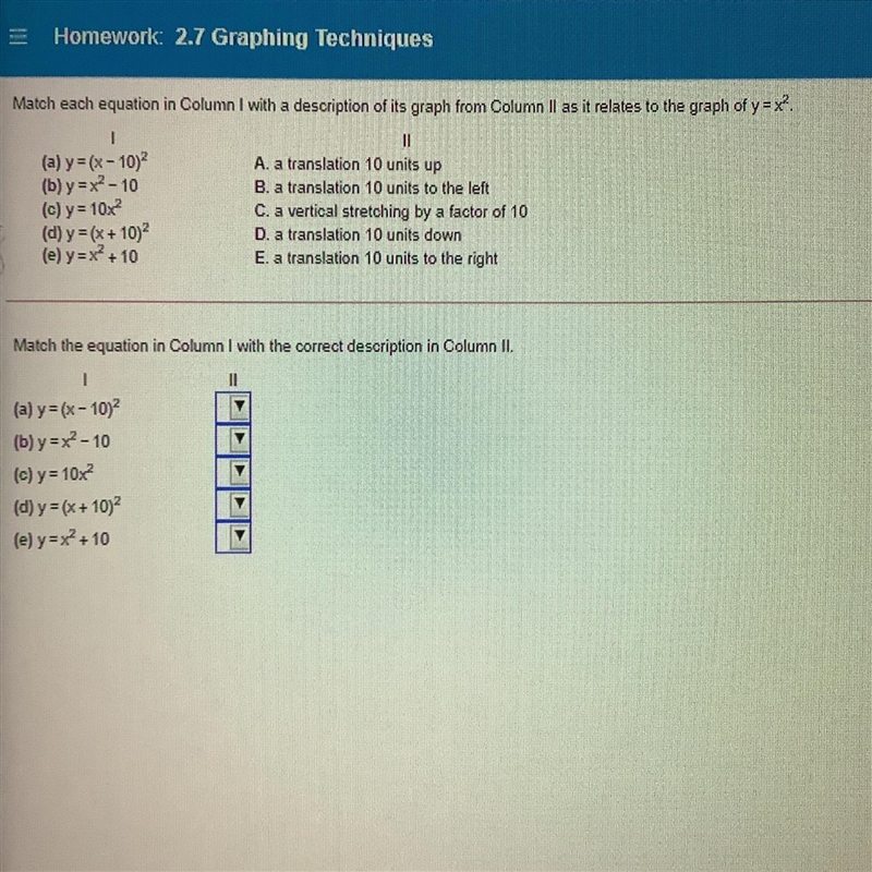 Match the equation in Column I with the correct description in Column II-example-1