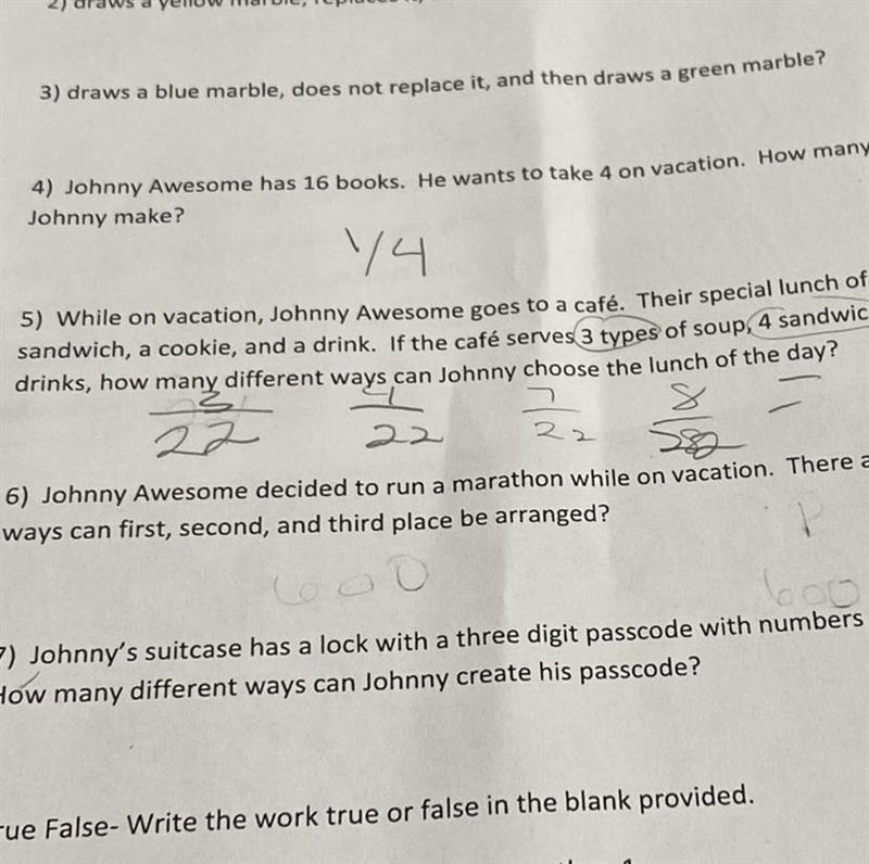 Retest: ProbabilityFor problems 1-3: Johnny Awesome has three red marbles, two blue-example-1