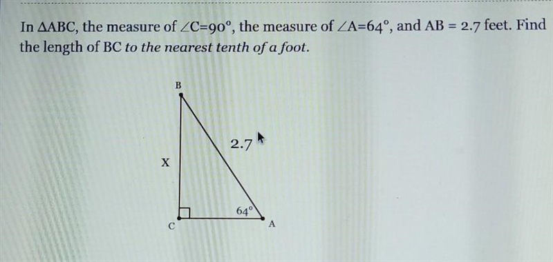 Find the length of BC to the nearest teeth of a foot.-example-1